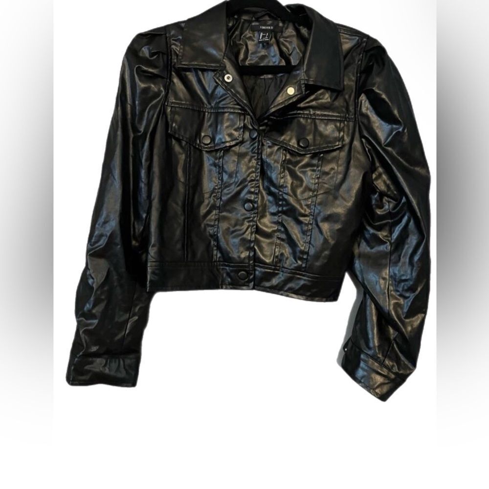 Forever 21 Faux Leather Puffed Sleeves jacket size large. - Picture 2 of 10